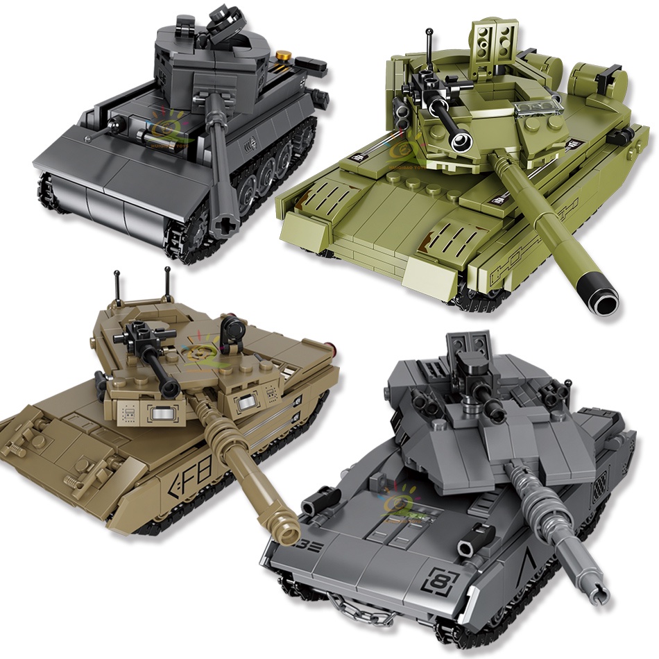 Bộ Đồ Chơi Lắp Ráp Xe Tăng Quân Đội WW2 99A/M1A2/Merkava Cho Bé