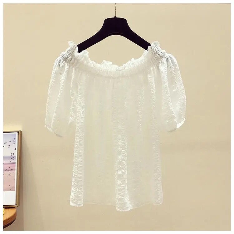 Áo Kiểu Chất Liệu Chiffon Dáng Rộng Thiết Kế Trễ Vai Thời Trang Mùa Hè Theo Phong Cách