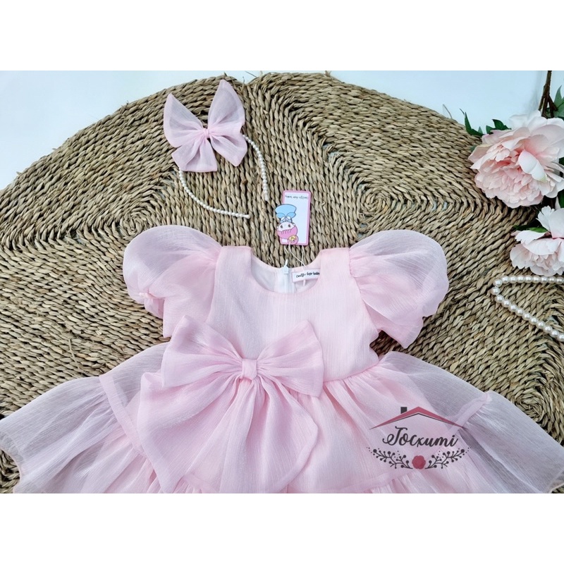 Váy công chúa tơ ánh nhũ hồng phấn siêu ngọt ngào - Tocxumi