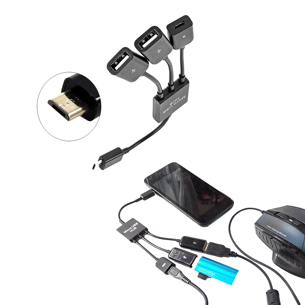 Bộ chuyển đổi cáp OTG HUB Micro USB kép 3 trong 1 cho camera kỹ thuật số điện thoại di động ổ flash chuột bàn phím