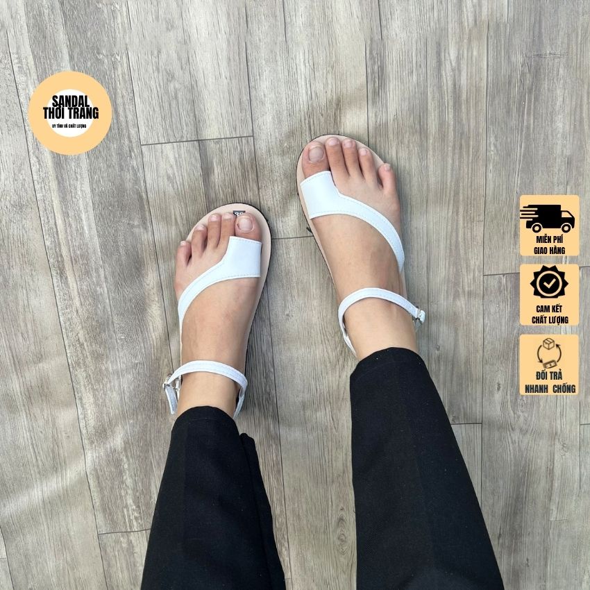 [ẢNH THẬT]Giày sandal nữ xỏ ngón đi học, đi chơi 2 màu Trắng/Đen size 30-42 SANDALTHOITRANG