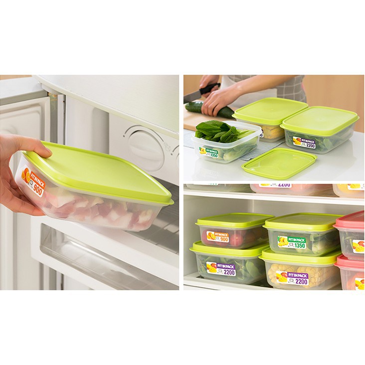 Hộp trữ nắp mềm Fit In Pack INOMATA màu xanh cốm, set 3 chiếc 300ml và 900ml - hàng nội địa Nhật