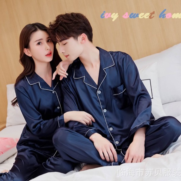Đồ Ngủ Lụa Dài Tay Satin Cao Cấp 💫 Đồ Đôi Mặc Nhà Nam Nữ 💫 IVY635 - Hàng nhập khẩu
