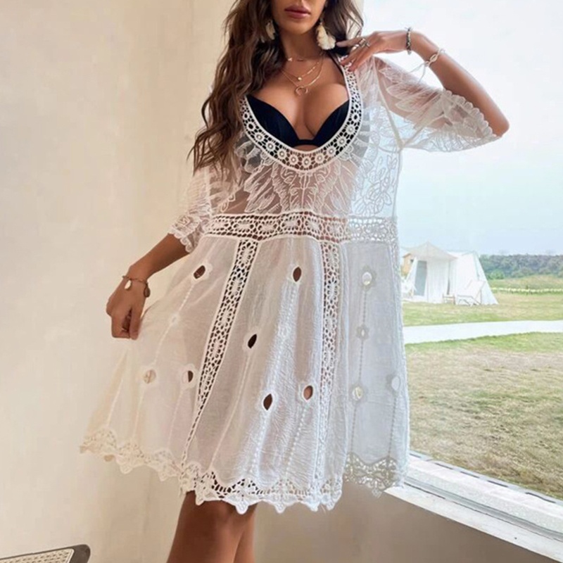 QQ Áo Choàng Cardigan Cánh Dơi Phối Ren Quyến Rũ Đi Biển