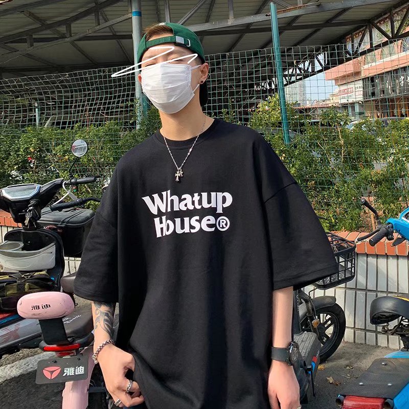 Áo Thun Tay Ngắn Dáng Rộng In Chữ Thời Trang Mùa Hè Phong Cách Hàn Quốc Cho Nam Size M-5XL