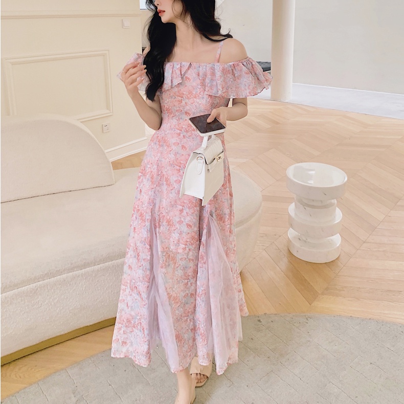 Đầm Hoa Trễ Vai Thời Trang Mùa Hè Hàn Quốc Dành Cho Nữ