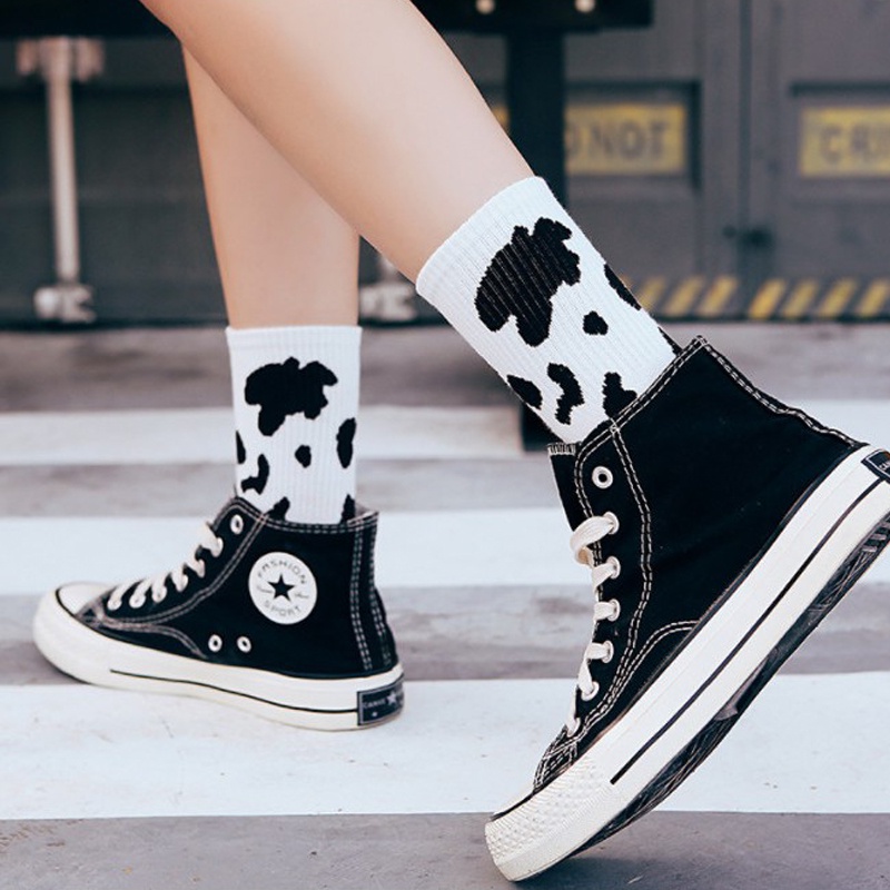 Tất cổ cao họa tiết bò sữa cho nữ đáng yêu dễ thương phong cách vintage Hàn Quốc thời trang giá rẻ ABICA TD033