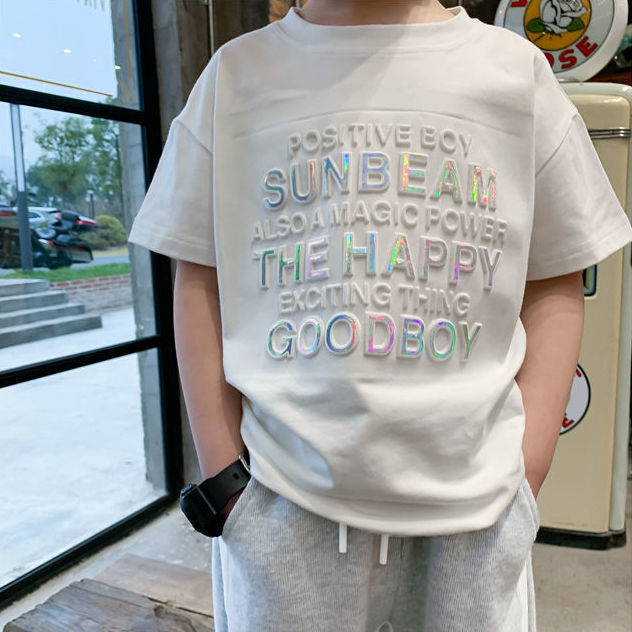 Áo thun cotton tay ngắn cổ tròn dáng rộng thời trang cho bé trai