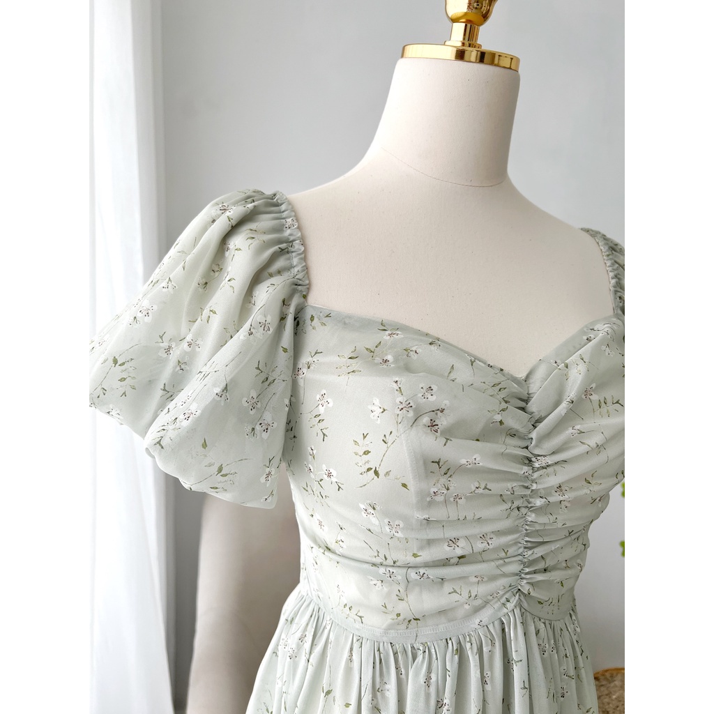 TIELA Đầm váy hoa tay bí nhún ngực - Jessica Dress