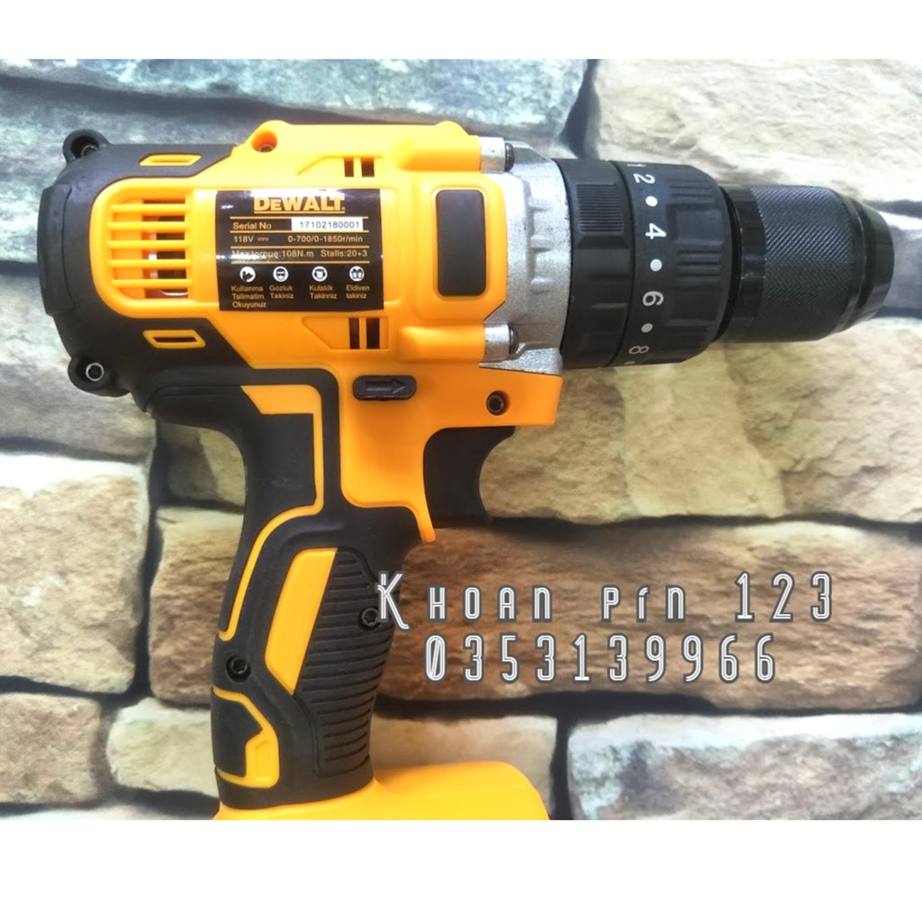 Khoan Pin Dewalt đầu 13 mm 3 chức năng tặng kèm mũi khoan