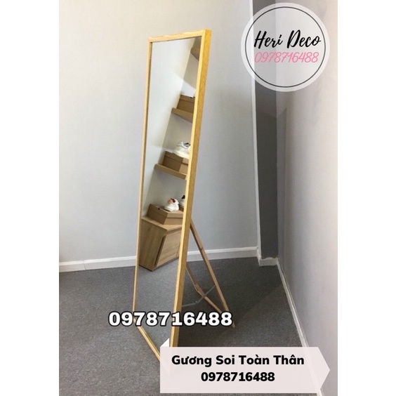 Gương soi toàn thân viền gỗ 2cm giá rẻ tặng kèm chân