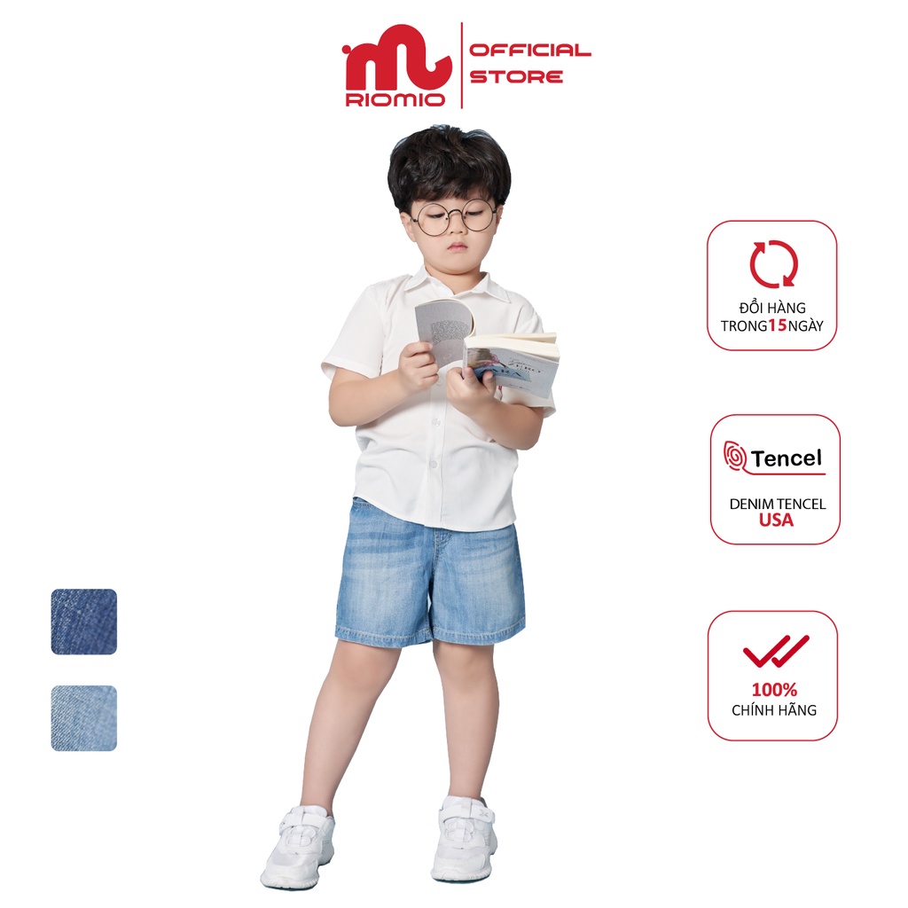 Quần short jean bé trai 3-11 tuổi (15-40kg) RIOMIO sooc bò ống rộng cạp chun 100% cotton sợi tencel - RM217