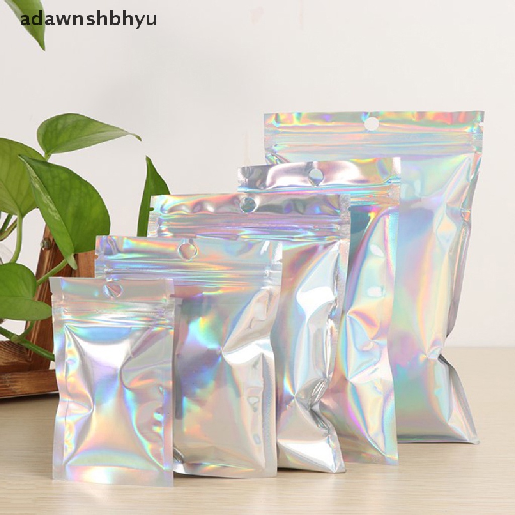 adawnshbhyu 10Pcs Iridescent Zip lock Pouches Cosmetic Plastic Laser Holographic Zipper Bags VN