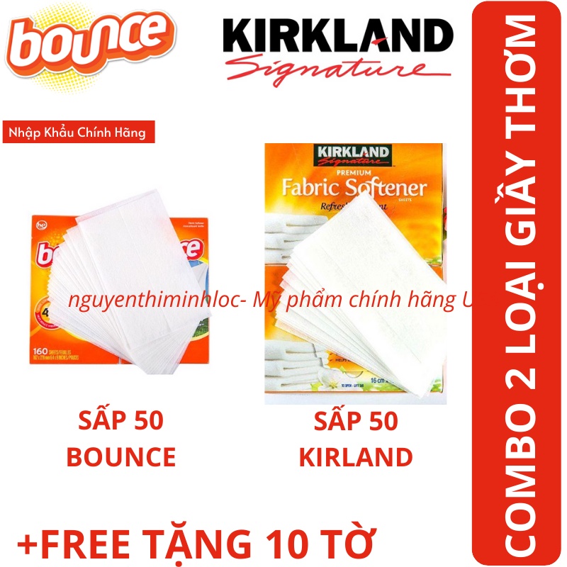 COMBO MIX 2 SẤP Giấy Thơm Quần Áo Và Mềm Vải BOUNCE + KIRLAND Outdoor Fresh của Mỹ 110 Tờ