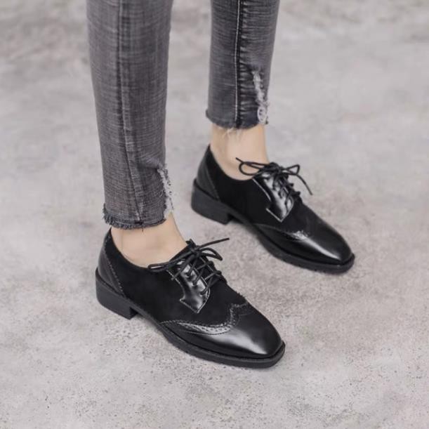(Có sẵn Đủ size) Giày Oxford nữ cao cấp phối da lộn da lì (Màu Đen Nâu) Đế cao su 4p phân cm tôn dáng dễ phối đồ -h91 | BigBuy360 - bigbuy360.vn