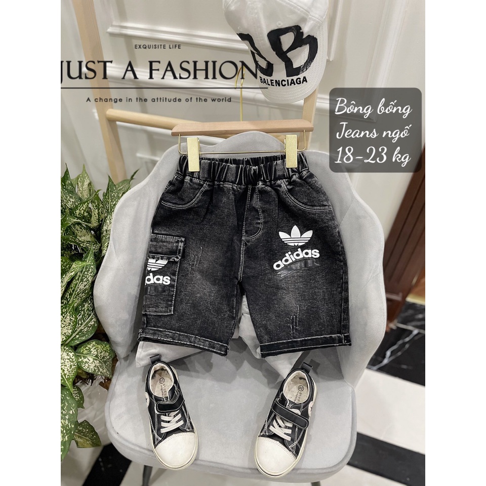 Quần Sóc JEAN bé trai - quần short cho bé họa tiết phối cá tính chất bò mềm