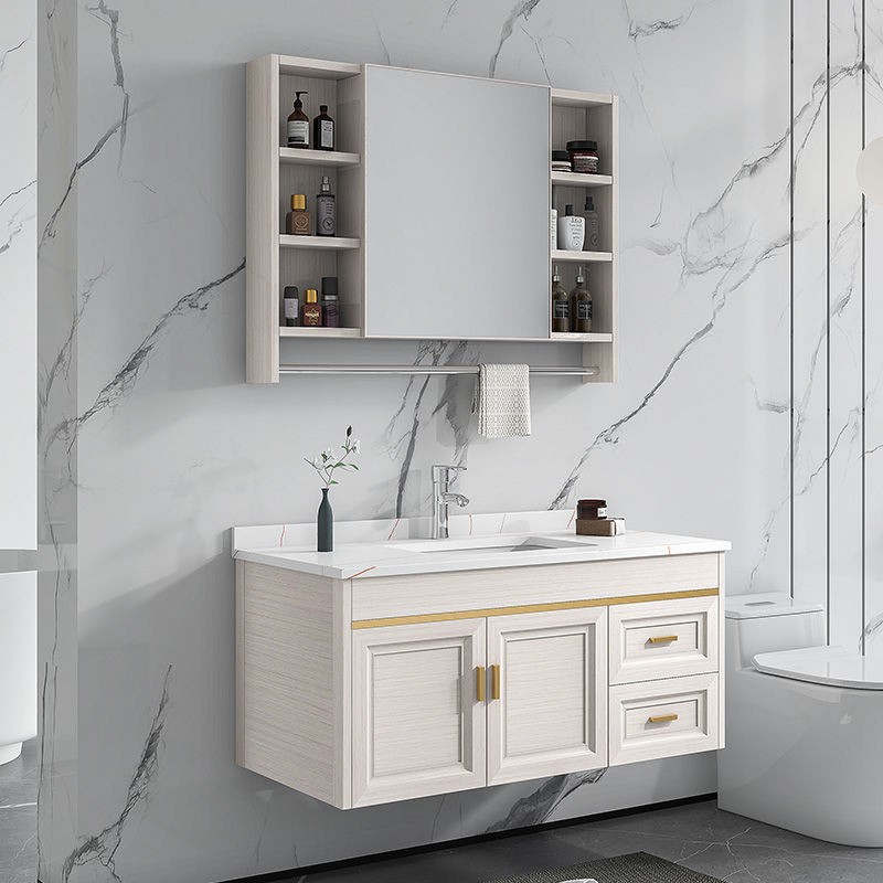 【Tủ phòng tắm】 Tủ tắm bằng đá phiến kết hợp chậu rửa hiện đại tối giản cho căn hộ chung cư nhỏ gương bàn trang điểm1 | BigBuy360 - bigbuy360.vn