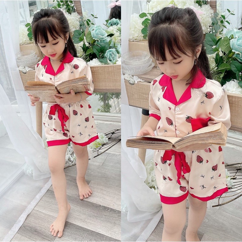 BỘ CỘC PIJAMA LỤA MÀU HỒNG CHO BÉ GÁI 1 Đến 5 tuổi mặc mùa hè