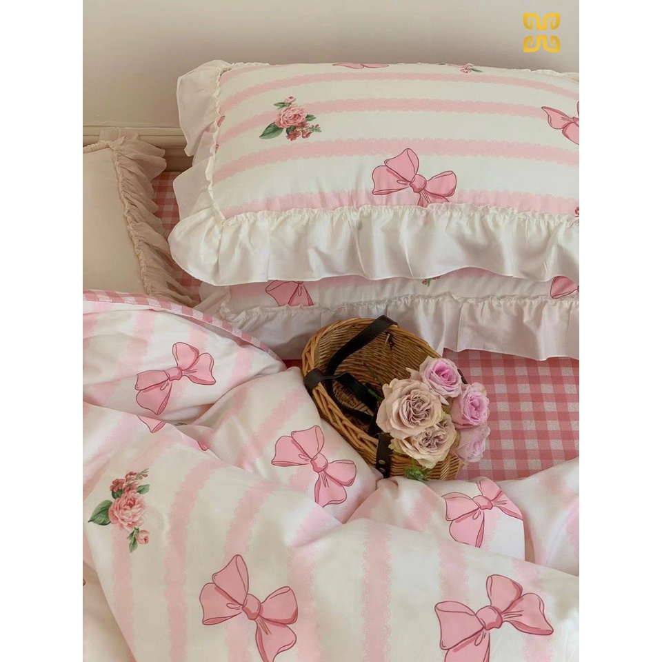Bộ chăn ga gối cotton lụa mềm bèo hoa nhí, chất cotton lụa mềm mại thoáng mát tạo cảm giác dễ chịu cho giấc ngủ