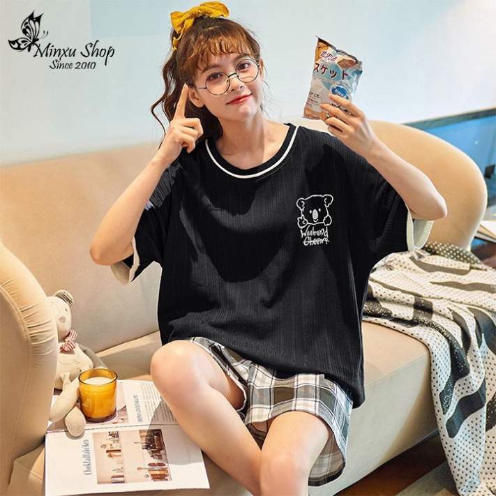 Bộ Ngủ Nữ Cao Cấp, Bộ Mặc Nhà Quần Đùi Chất Cotton Xước Siêu Mềm Mát, Năng Động Cá Tính -  Hàn Quốc (A252)