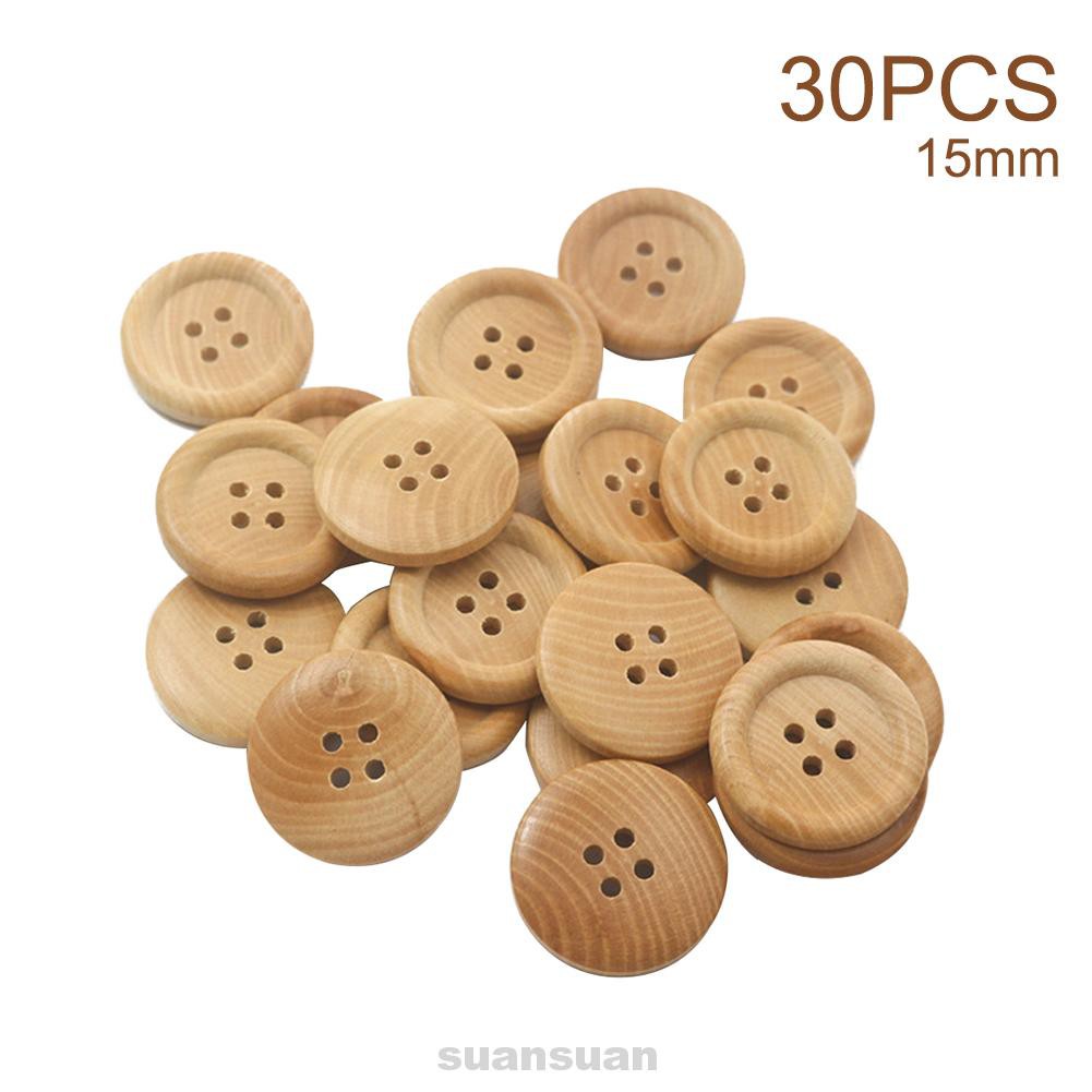 30pcs Solid Home Round Craft For Clothing With 4 Holes Hat Decor Wooden Button