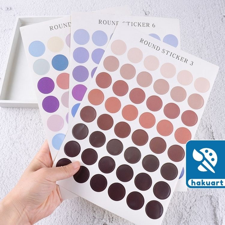 Bộ 48 Tấm Sticker 6 Mẫu Hình Tròn Trang Trí Sổ Journal, Planner - Họa Cụ Hakuart