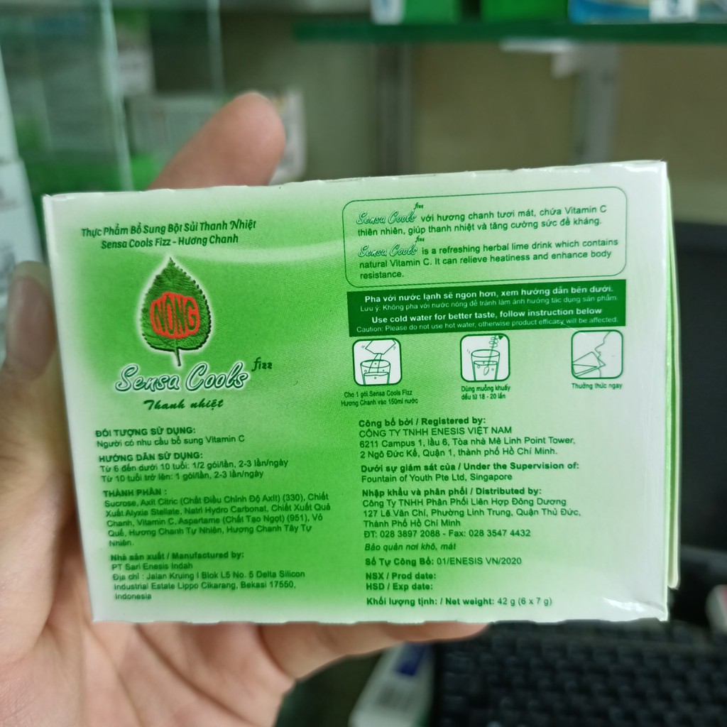 Bột sủi Sensa cools thanh nhiệt hộp 6 gói