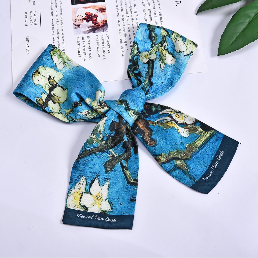 Khăn Lụa Nơ Cổ Van Gogh Cao Cấp - Khăn Quấn Nơ Túi Xách Bích Họa