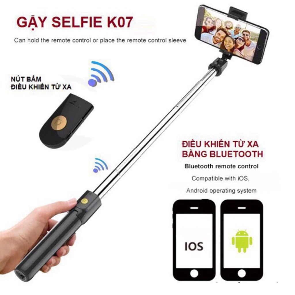 Gậy chụp ảnh tự sướng bluetooth 3 chân đa năng - Tripod K07