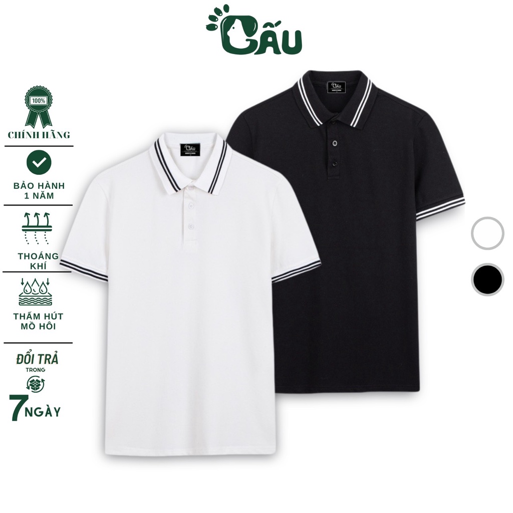 Áo thun Polo GẤU 194 Cá Sấu Viền Cổ Unisex vải cá sấu Poly co dãn 4 chiều dày dặn form gerular fit - PL 2 SỌC