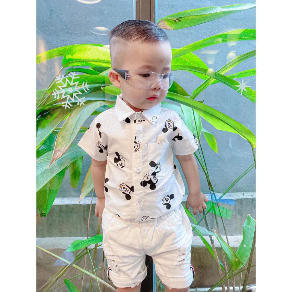 Áo Sơ Mi Cho Bé Trai Họa Tiết Mickey Phân Loại Cộc Tay Đủ Size 8-17Kg | V352