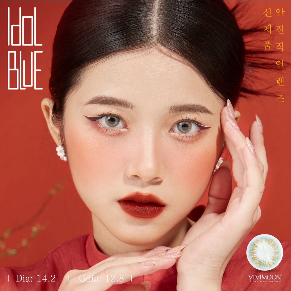 Kính áp tròng cận VIVIMOON lens cận xám xanh không giãn cho mắt thở Idol Blue