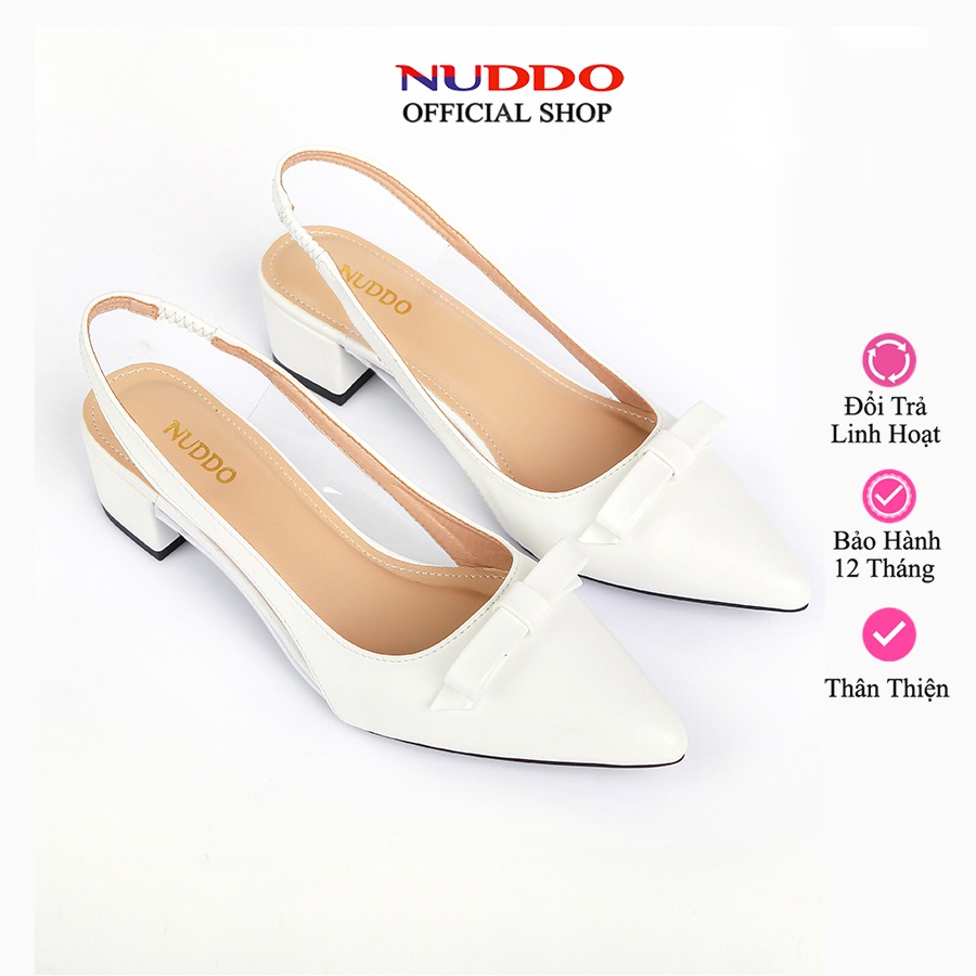 Giày công sở nữ cao gót 3 phân mũi nhọn đế vuông dáng Slingback phối dây sau đẹp thời trang cao cấp Nuddo N042