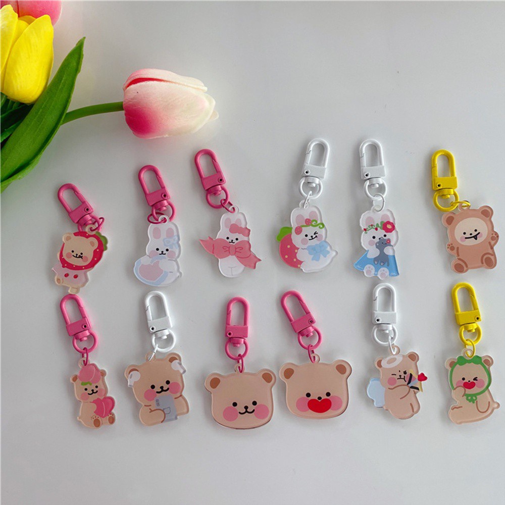Móc khóa bằng acrylic hình thỏ / gấu hoạt hình đáng yêu
