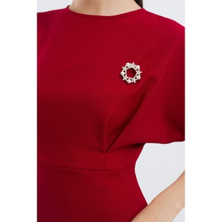 EDINI - D1229 Đầm xếp eo cổ tròn