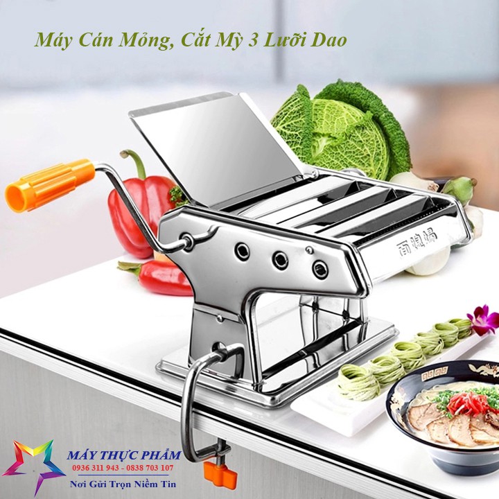 Máy cán bột mì, cán vỏ bánh, cắt mì 3 lưỡi dao