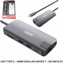 CÁP CHUYỂN TỪ TYPE-C TO HDMI + VGA + LAN UNITEK Y-DK 09016 GY