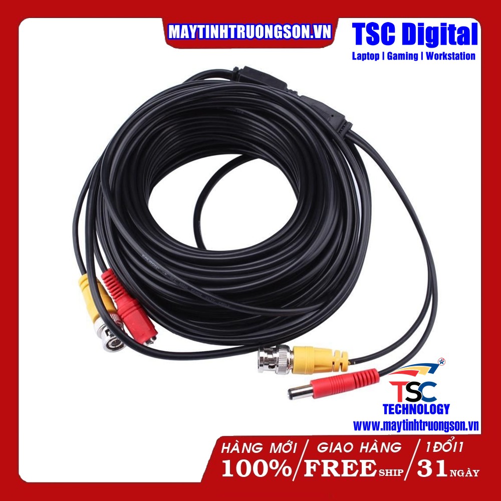 Dây Cable Tín Hiệu Camera 20M | Kèm Nguồn Đúc Sẵn Rắc BNC &amp; Rắc Nguồn Âm Dương DC