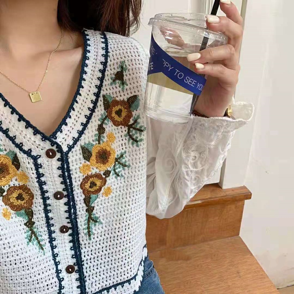 SUXI Áo Sơ Mi Dài Tay Cổ Chữ V Thêu Trang Trí Phong Cách Retro Thời Trang Mùa Thu Dành Cho Nữ