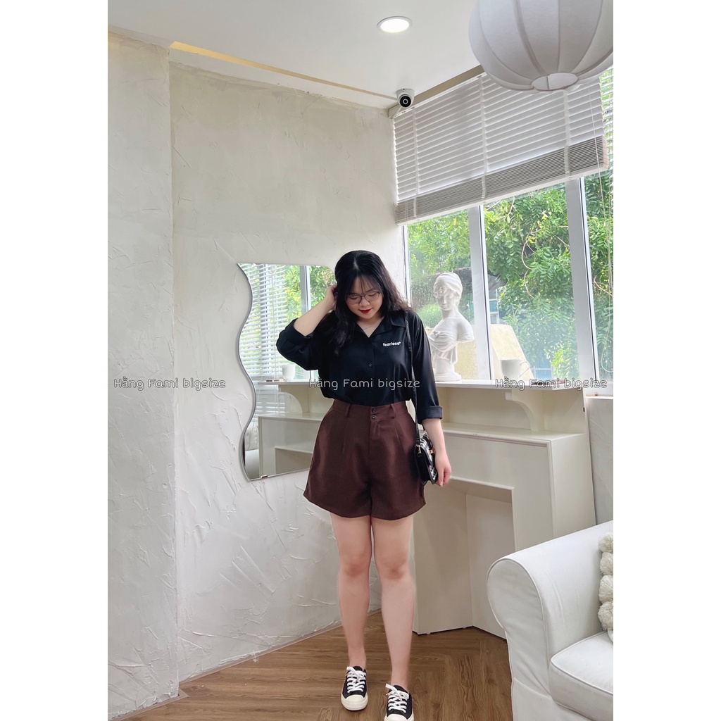 Áo sơ mi trơn dài tay nữ thêu chữ bigsize