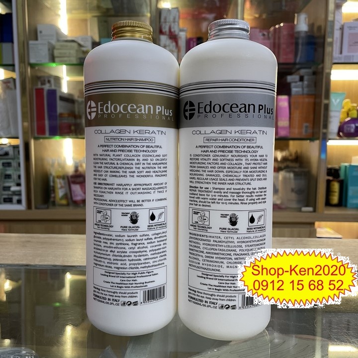 Dầu gội xả Edocean Collagen Keratin Plus 1000ml phục hồi kích thích mọc tóc