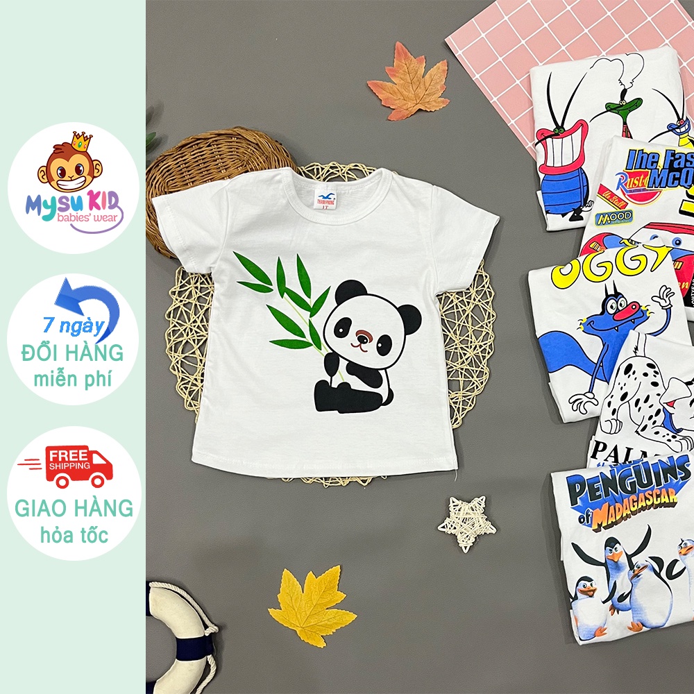 Áo thun cotton cho bé mặc nhà Mysu kids màu trắng mềm mịn mát từ 8kg đến 60kg