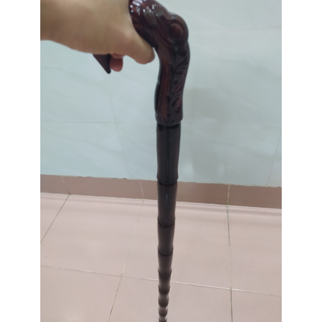 Gậy batoong gỗ đầu trạm rồng cho người già