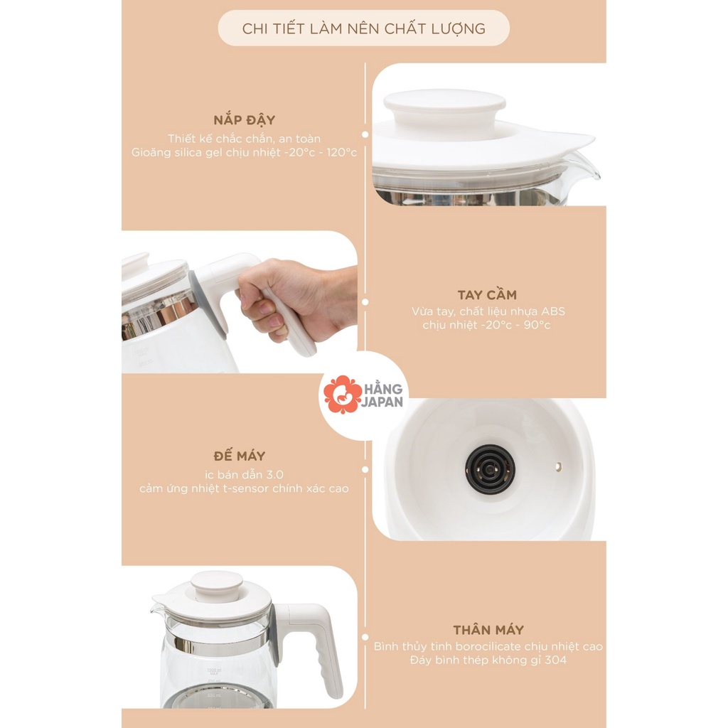 Ấm đun nước pha sữa Moaz bebe MB002/ MB012/ MB005, bình đun nước đa năng hâm sữa, pha trà, cà phê tiện lợi - BH 12 THÁNG