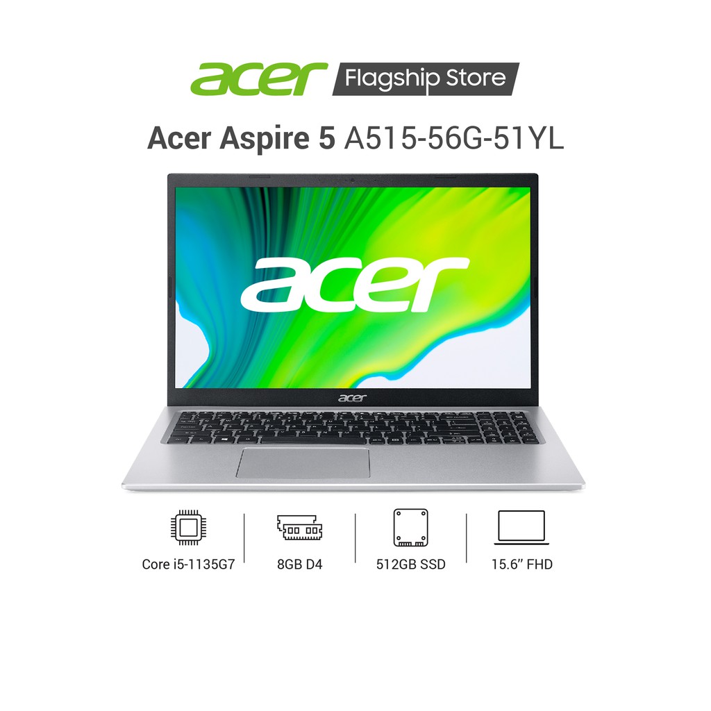 [Mã ELACERJUN Giảm 5%]Laptop Acer Aspire 5 A515-56G-51YL i5-1135G7 8GB 512GB VGA 2GB 15.6'' FHD Win 10