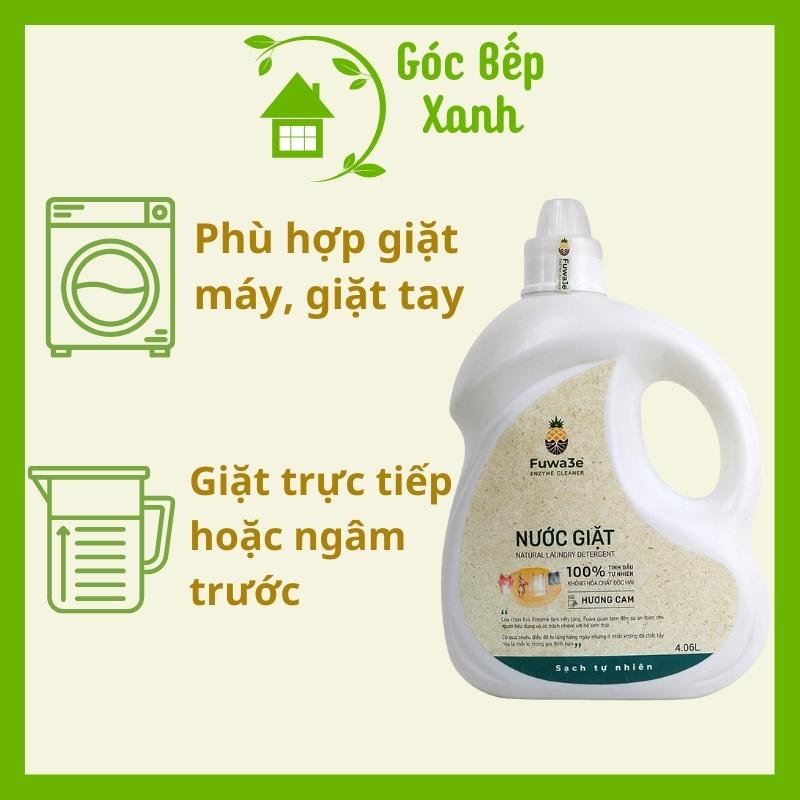 Nước giặt hữu cơ FUWA3E cam, bạc hà Enzym sinh học an toàn chai 4.06 lít