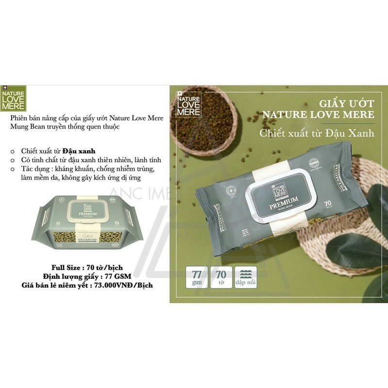 (Mẫu mới) KHĂN GIẤY ƯỚT CAO CẤP NATURE LOVE MERE (BỊCH LỚN 70 TỜ)