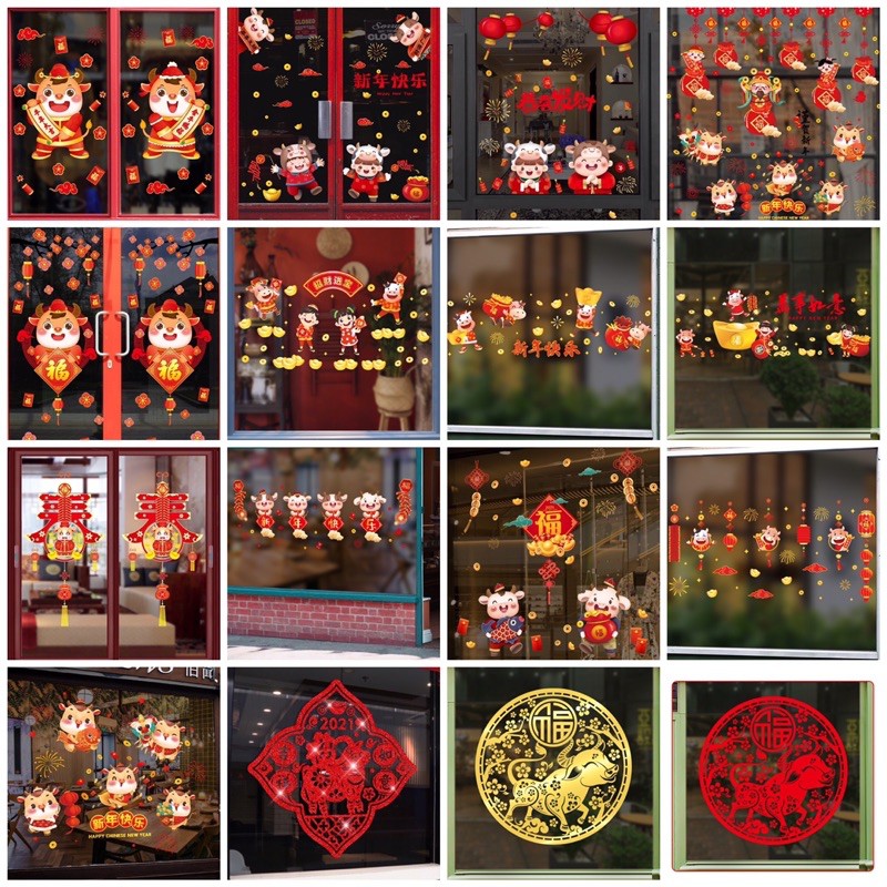 Decal trang tri tết - Nhiều mẫu 2021 sắc đỏ chào Xuân- Khách tự chọn