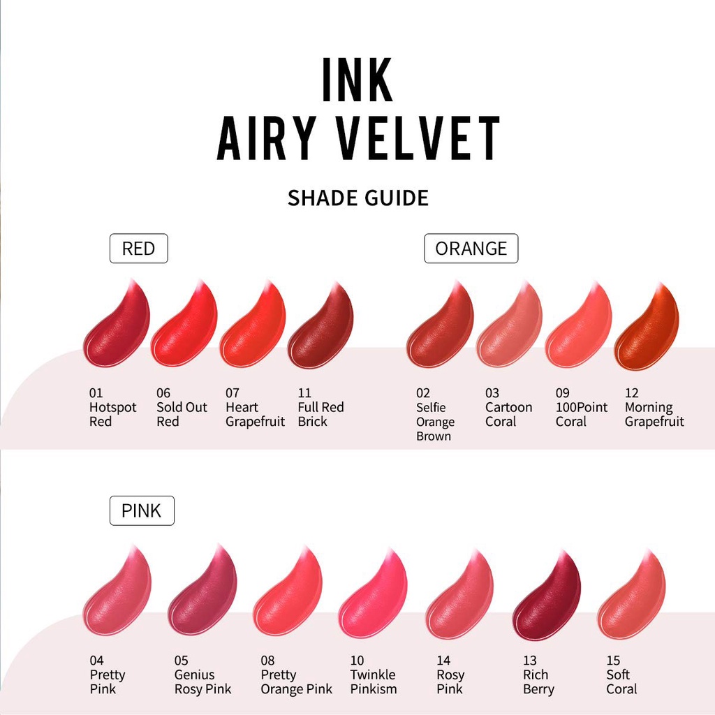 (15 Màu) Son Kem Lì Peripera Ink Airy Velvet Tint