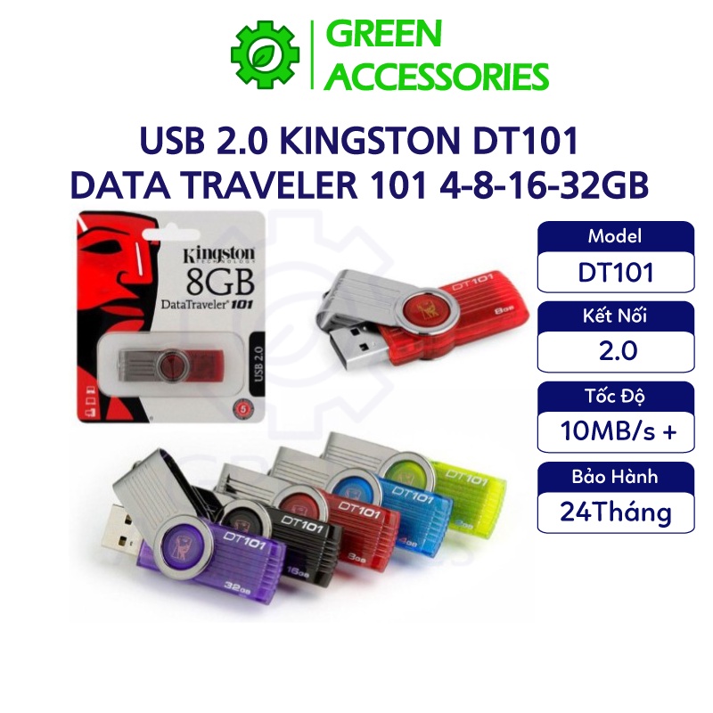 USB 2.0 Kingston Data Traveler 101 (DT101) 64GB 32GB 16GB 8GB 4GB Hàng Nhập Khẩu Bảo Hành 12 Tháng